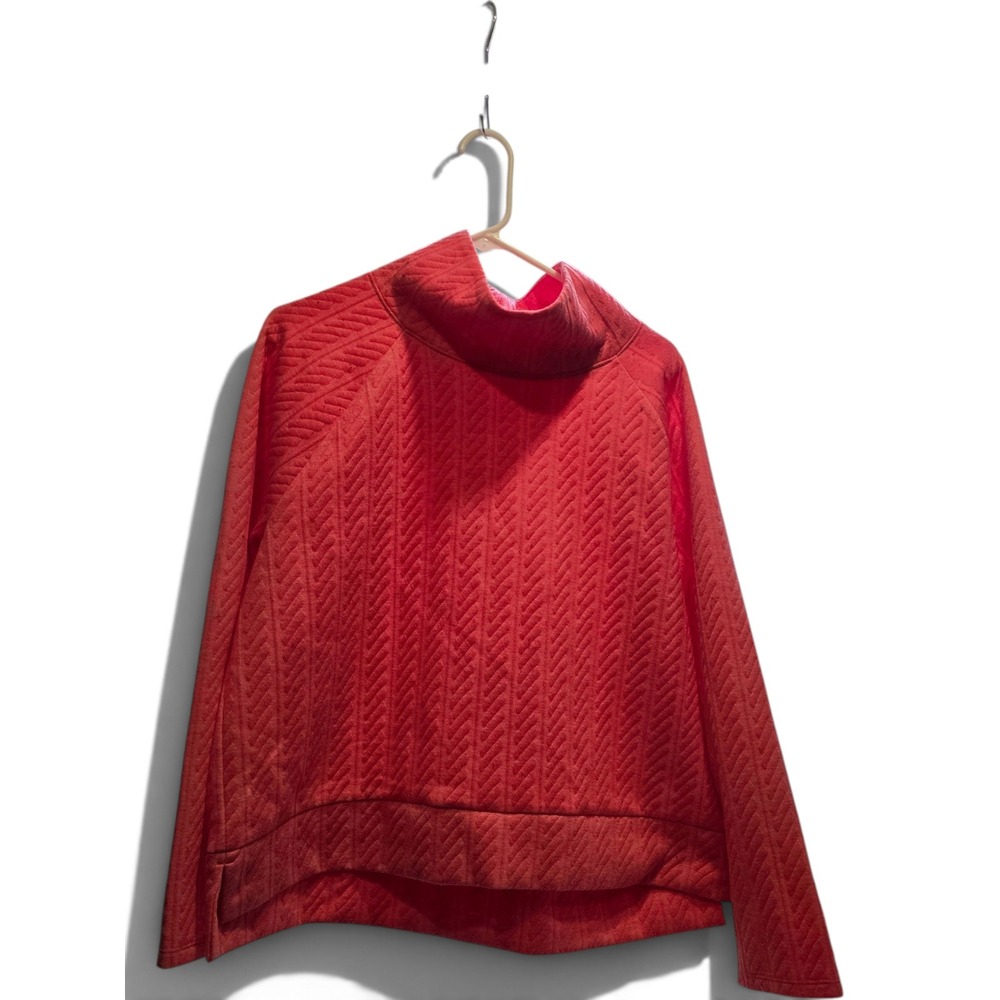 T by Talbots Womens Coral Pink Quilted Chevron Funnel Neck Pullover Top Large